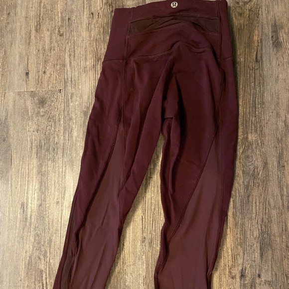 Lululemon burgundy leggings with mesh backs - Picture 3 of 5